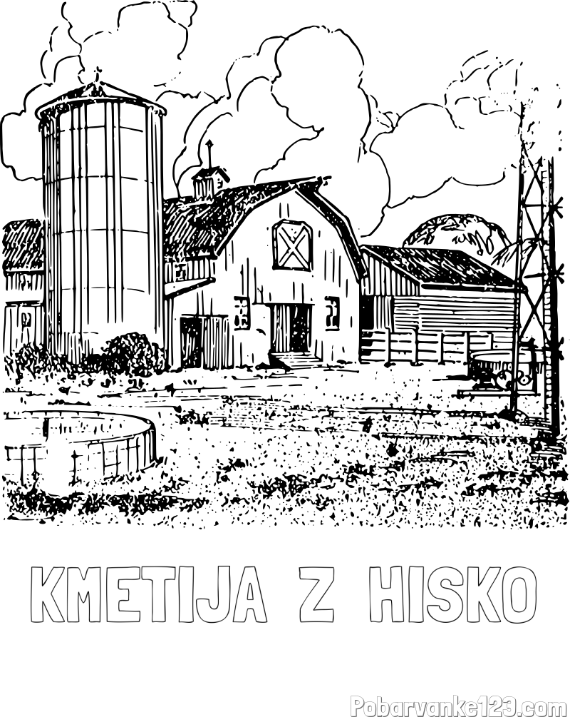 Pobarvanka imena KMETIJA  Z  HIŠKO in pobarvanka velikega senika ter silosa