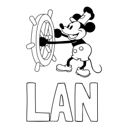 Online izdelana pobarvanka - Pobarvanka imena LAN in pobarvanka Miki Miške (Mickey Mouse)
