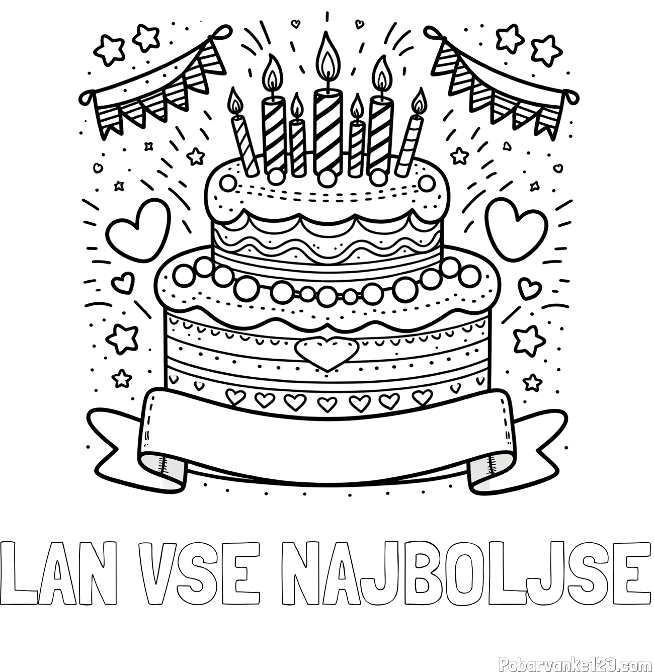 Pobarvanka imena LAN VSE NAJBOLJSE in pobarvanka velike torte za rojstni dan