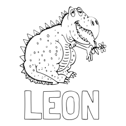 Online izdelana pobarvanka - Pobarvanka imena LEON in pobarvanka veselega dinozavra