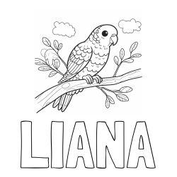 Online izdelana pobarvanka - Pobarvanka imena LIANA in pobarvanka ljubkega kanarčka na veji