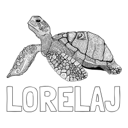 Online izdelana pobarvanka - Pobarvanka imena LORELAJ in pobarvanka velike želve - mandale