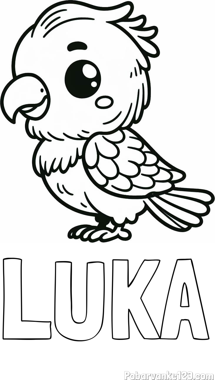 Pobarvanka imena LUKA in pobarvanka ljubkega papagaja