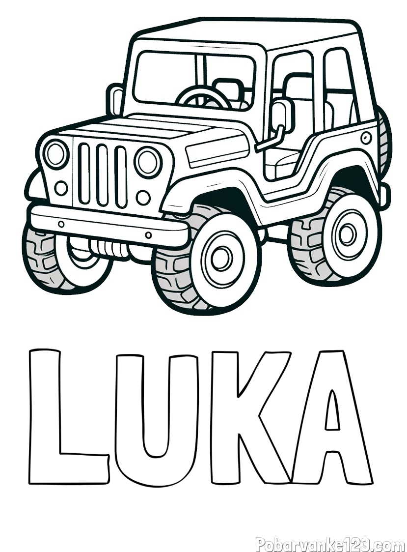 Pobarvanka imena LUKA in preprosta pobarvanka jeep-a