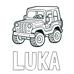 Pobarvanka imena LUKA in preprosta pobarvanka jeep-a