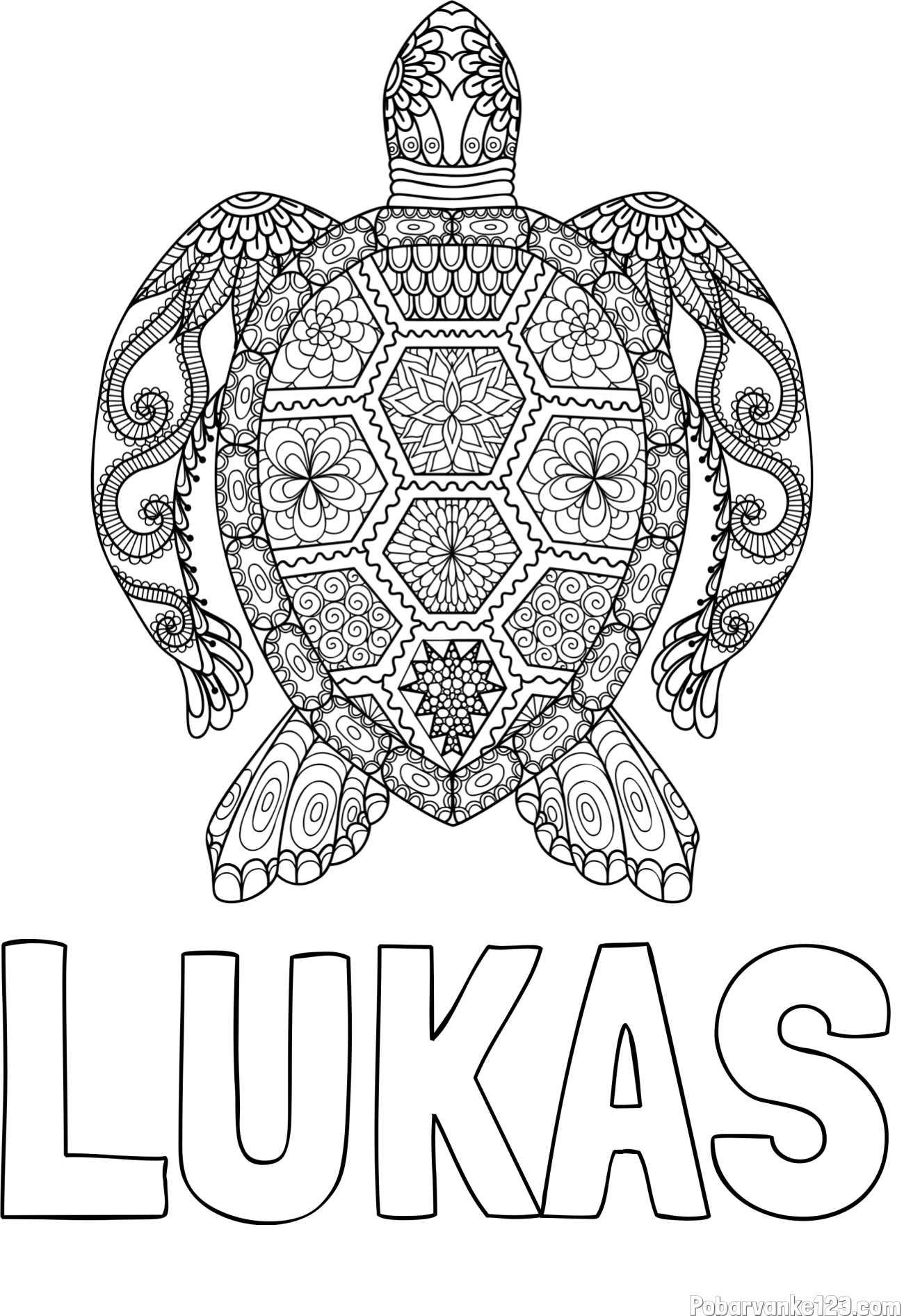 Pobarvanka imena LUKAS in pobarvanka želve - mandale