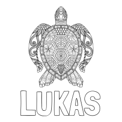 Online izdelana pobarvanka - Pobarvanka imena LUKAS in pobarvanka želve - mandale