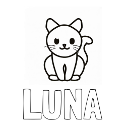 Online izdelana pobarvanka - Pobarvanka imena LUNA in pobarvanka prikupne mucke