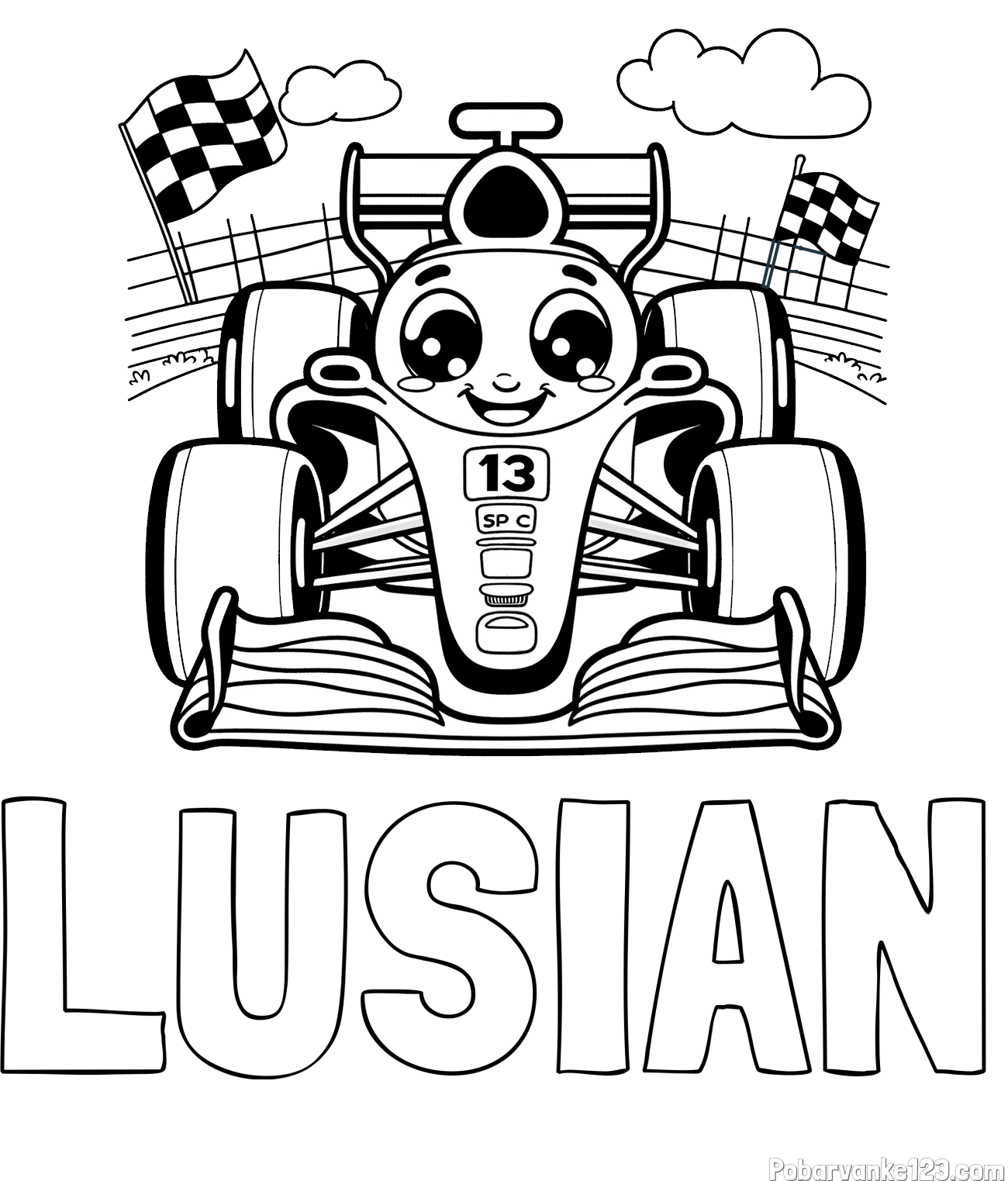 Pobarvanka imena LUSIAN in otroška pobarvanka FORMULA 1