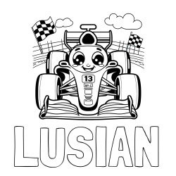 Online izdelana pobarvanka - Pobarvanka imena LUSIAN in otroška pobarvanka FORMULA 1