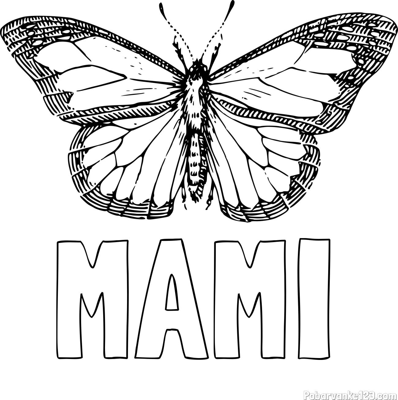 Pobarvanka imena MAMI in pobarvanka metulja