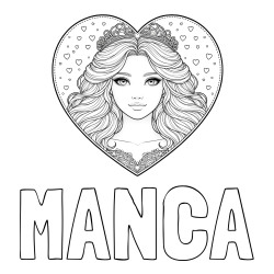 Online izdelana pobarvanka - Pobarvanka imena MANCA in pobarvanka ljubke princese v srčku
