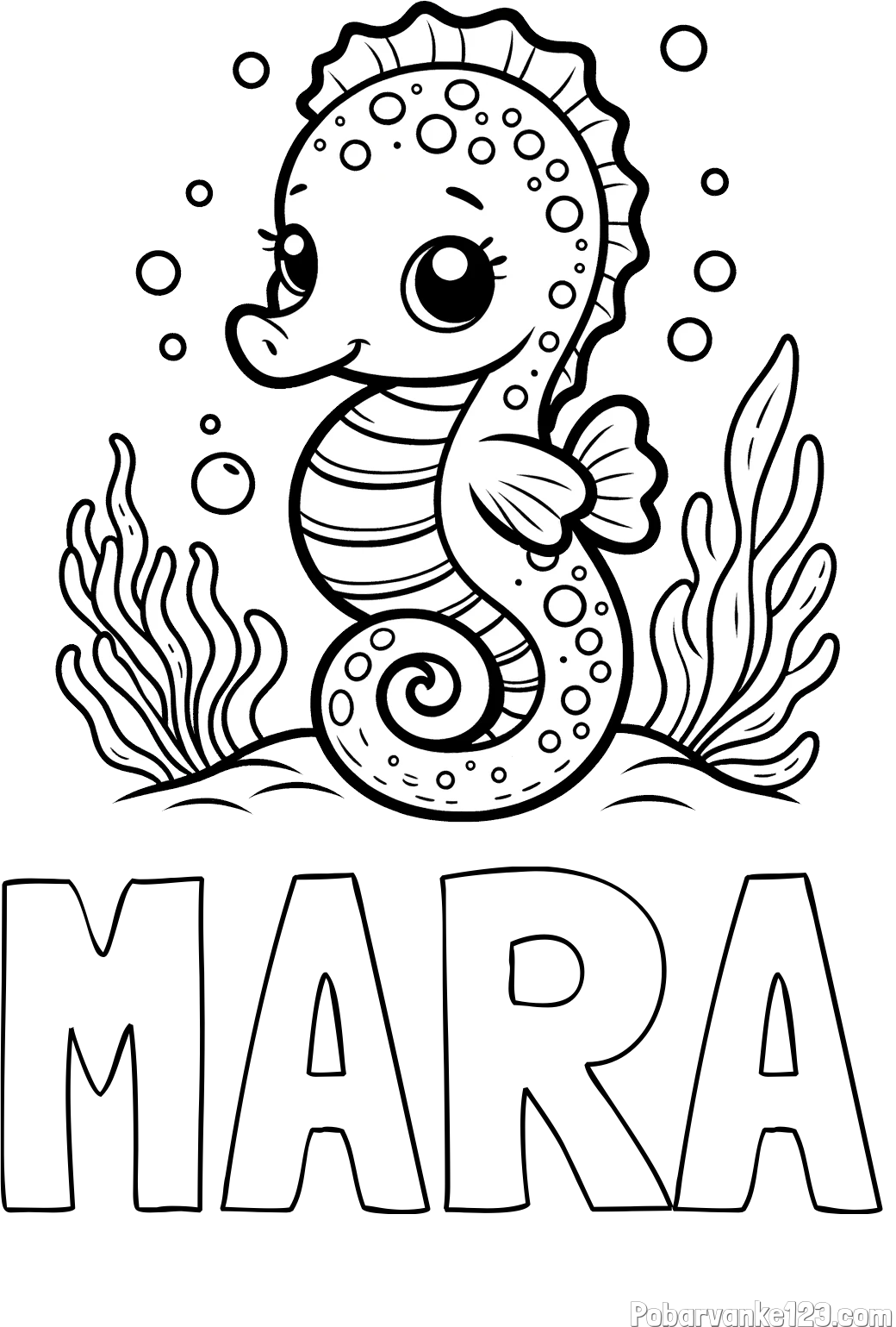 Pobarvanka imena MARA in pobarvanka morskega konjička