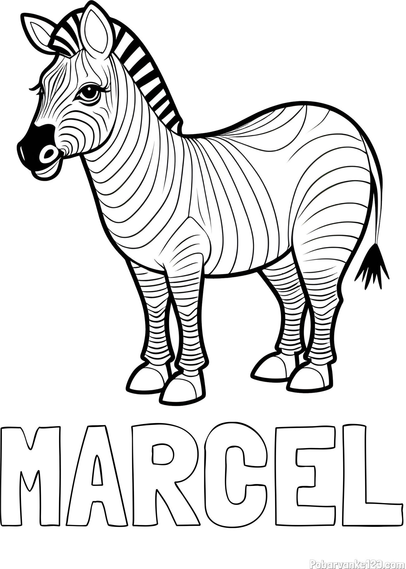 Pobarvanka imena MARCEL in pobarvanka ljubke zebre