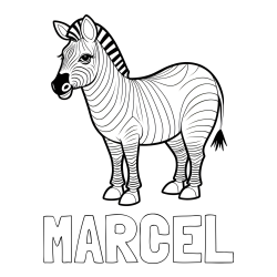Online izdelana pobarvanka - Pobarvanka imena MARCEL in pobarvanka ljubke zebre
