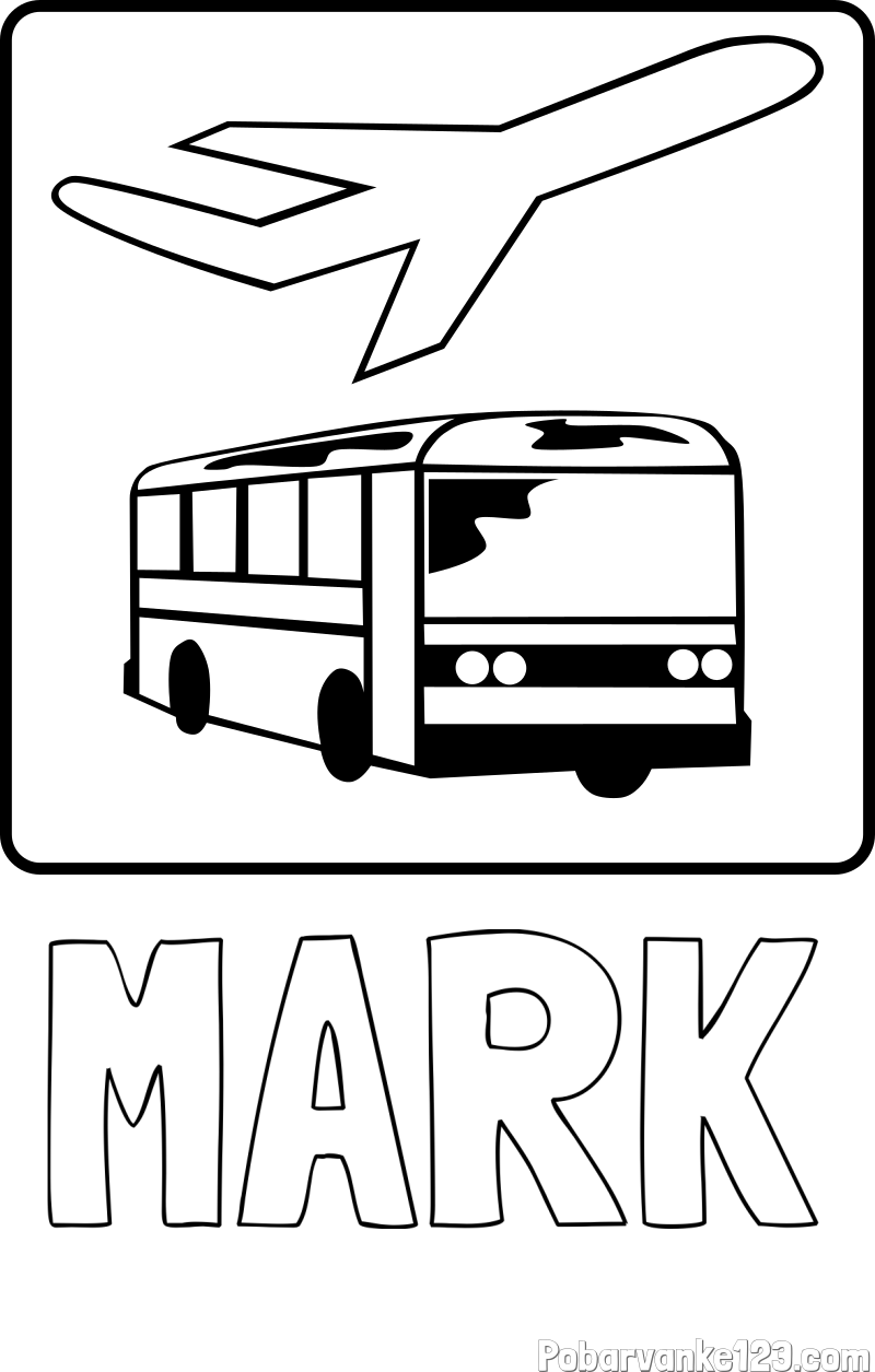 Pobarvanka imena MARK in avtobus in letalo