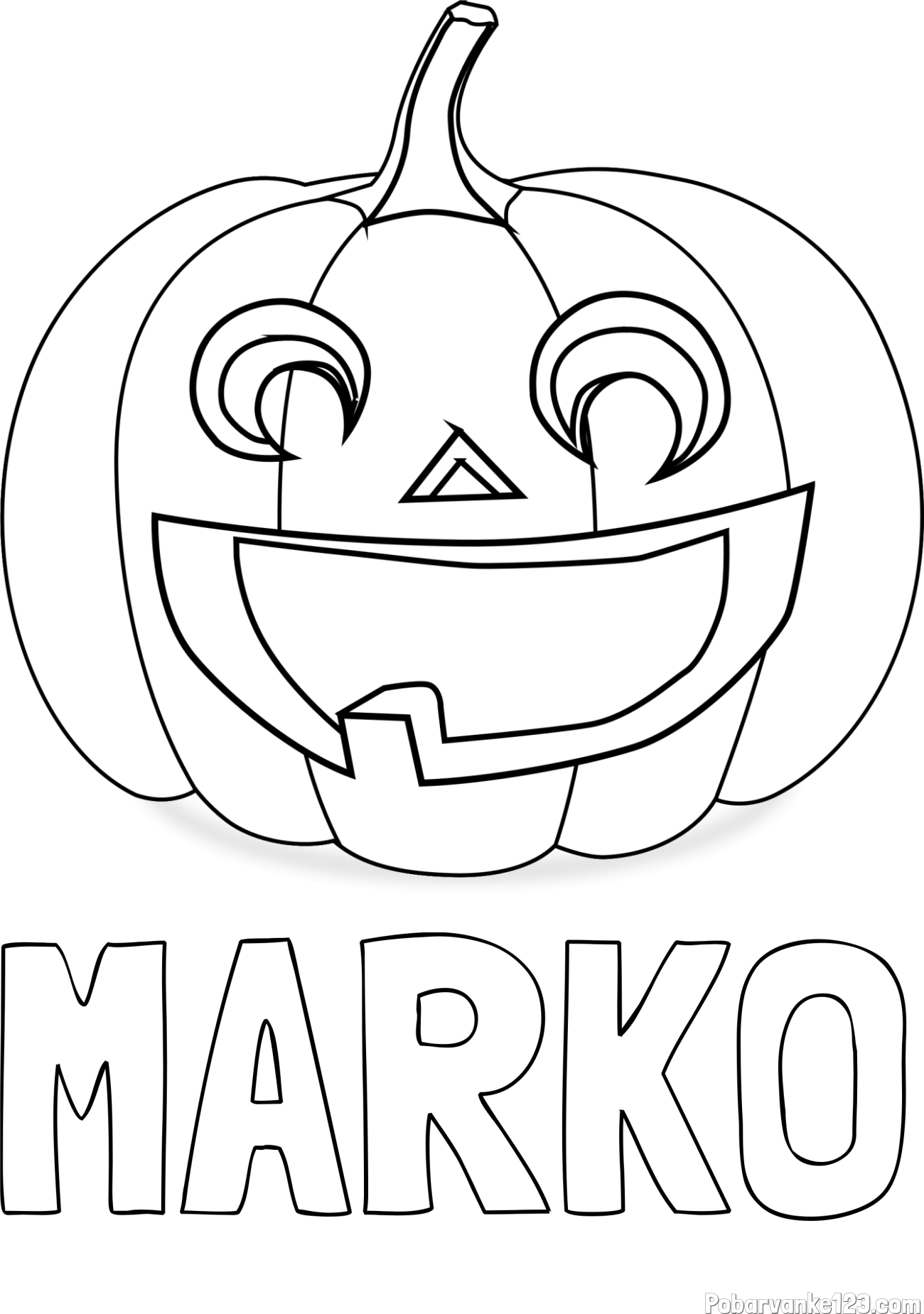 Pobarvanka imena MARKO in pobarvanka nasmejane buče za noč čarovnic