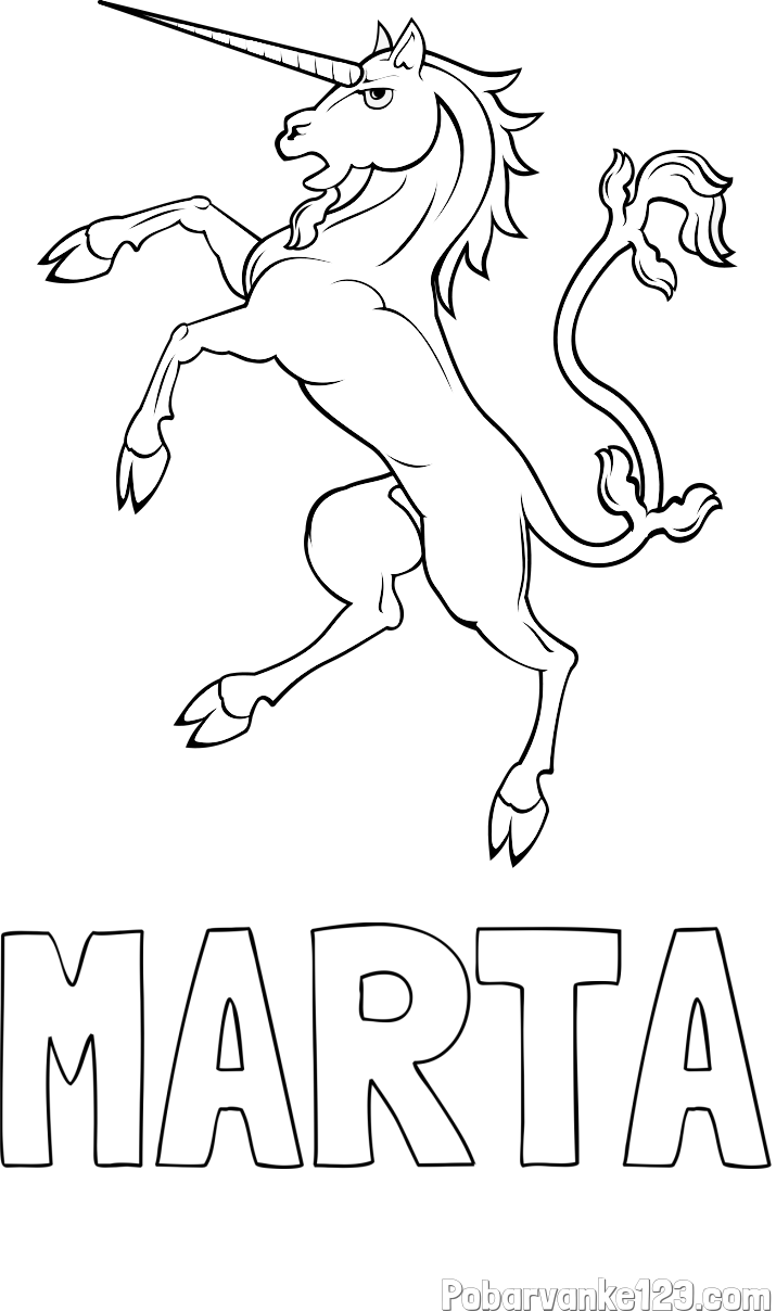 Pobarvanka imena MARTA in samorog Pua