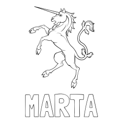 Online izdelana pobarvanka - Pobarvanka imena MARTA in samorog Pua