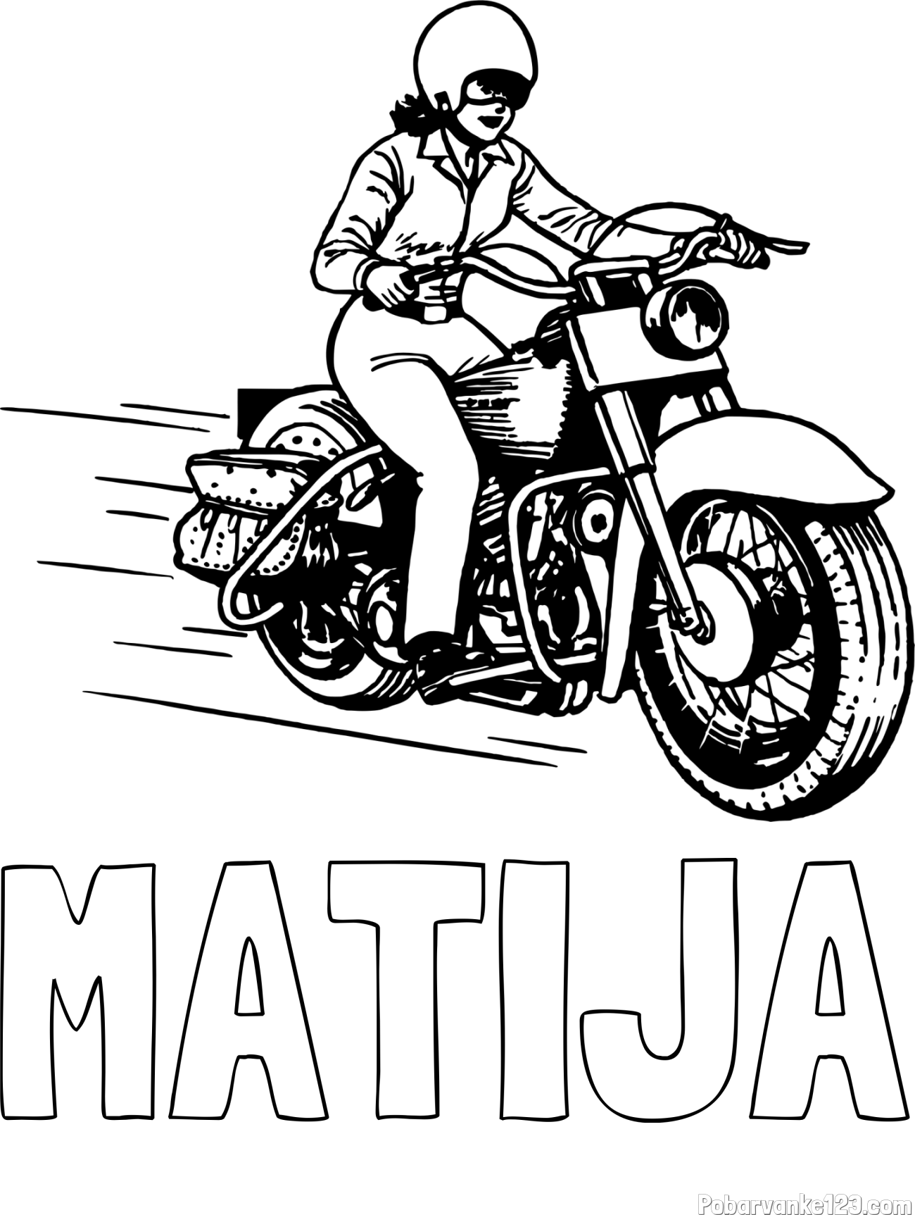 Pobarvanka imena MATIJA in pobarvanka motorja ter motoristke