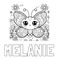 Online izdelana pobarvanka - Pobarvanka imena MELANIE in pobarvanka ljubkega metuljčka