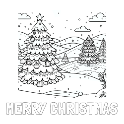 Online izdelana pobarvanka - Pobarvanka imena MERRY CHRISTMAS in pobarvanka božične smrečice v naravi