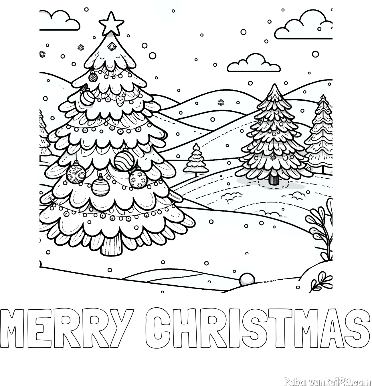 Pobarvanka imena MERRY CHRISTMAS in pobarvanka božične smrečice v naravi