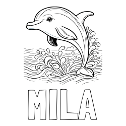 Online izdelana pobarvanka - Pobarvanka imena MILA in pobarvanka ljubkega delfina