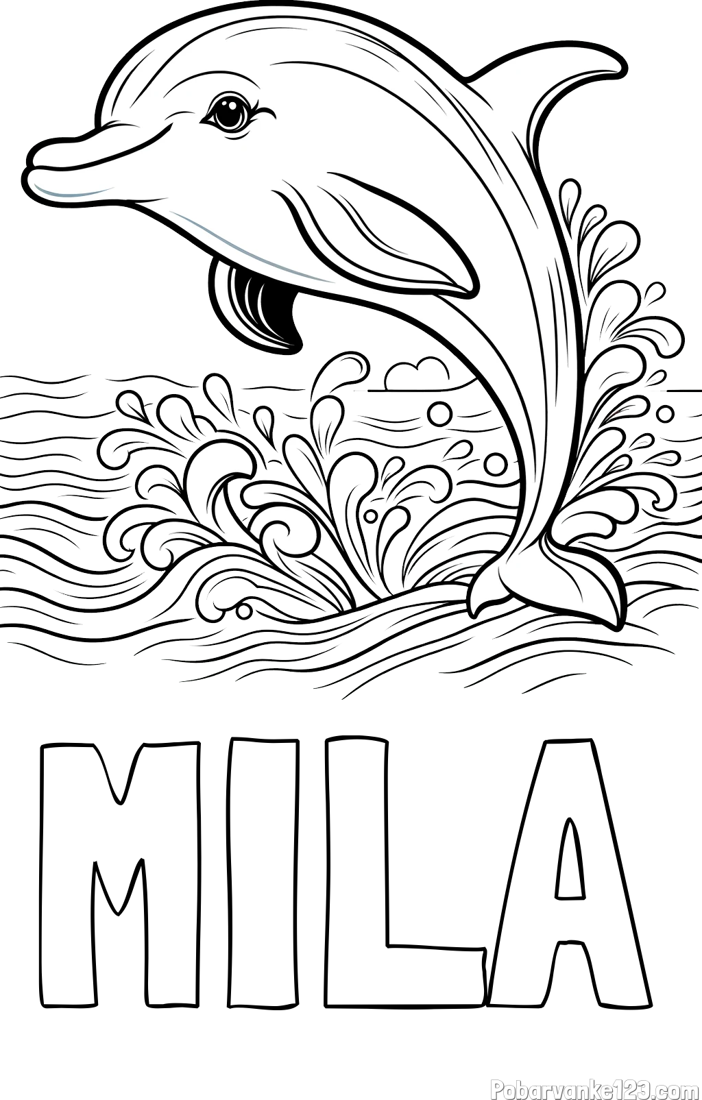 Pobarvanka imena MILA in pobarvanka ljubkega delfina