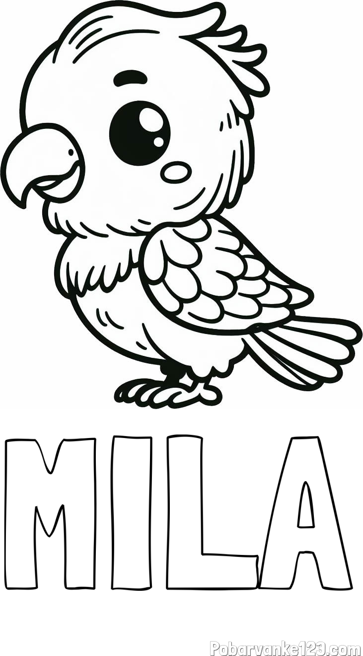 Pobarvanka imena MILA in pobarvanka ljubkega papagaja