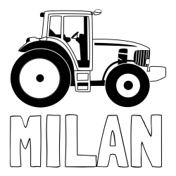 Online izdelana pobarvanka - Pobarvanka imena MILAN in pobarvanka velikega in zmogljivega traktorja