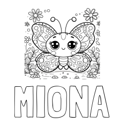 Online izdelana pobarvanka - Pobarvanka imena MIONA in pobarvanka ljubkega metuljčka