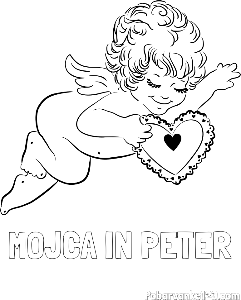 Pobarvanka imena MOJCA IN PETER in pobarvanka angela s srčkom