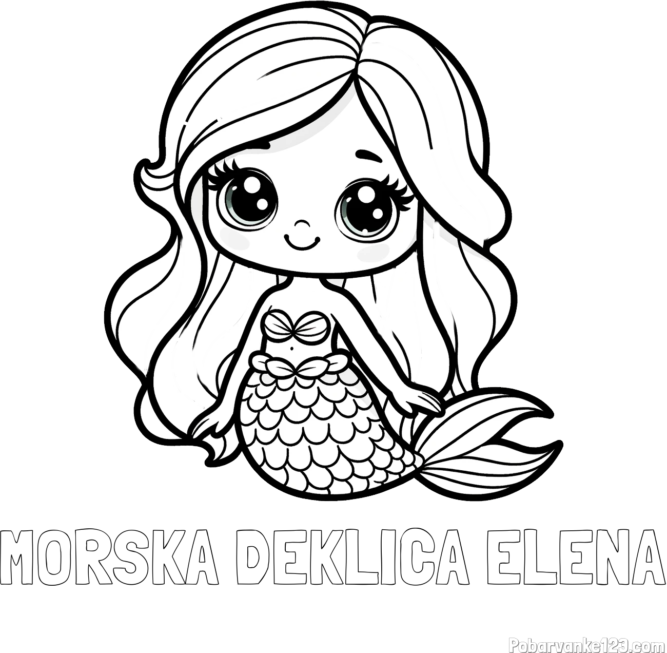 Pobarvanka imena MORSKA DEKLICA ELENA in pobarvanka prikupne morske deklice