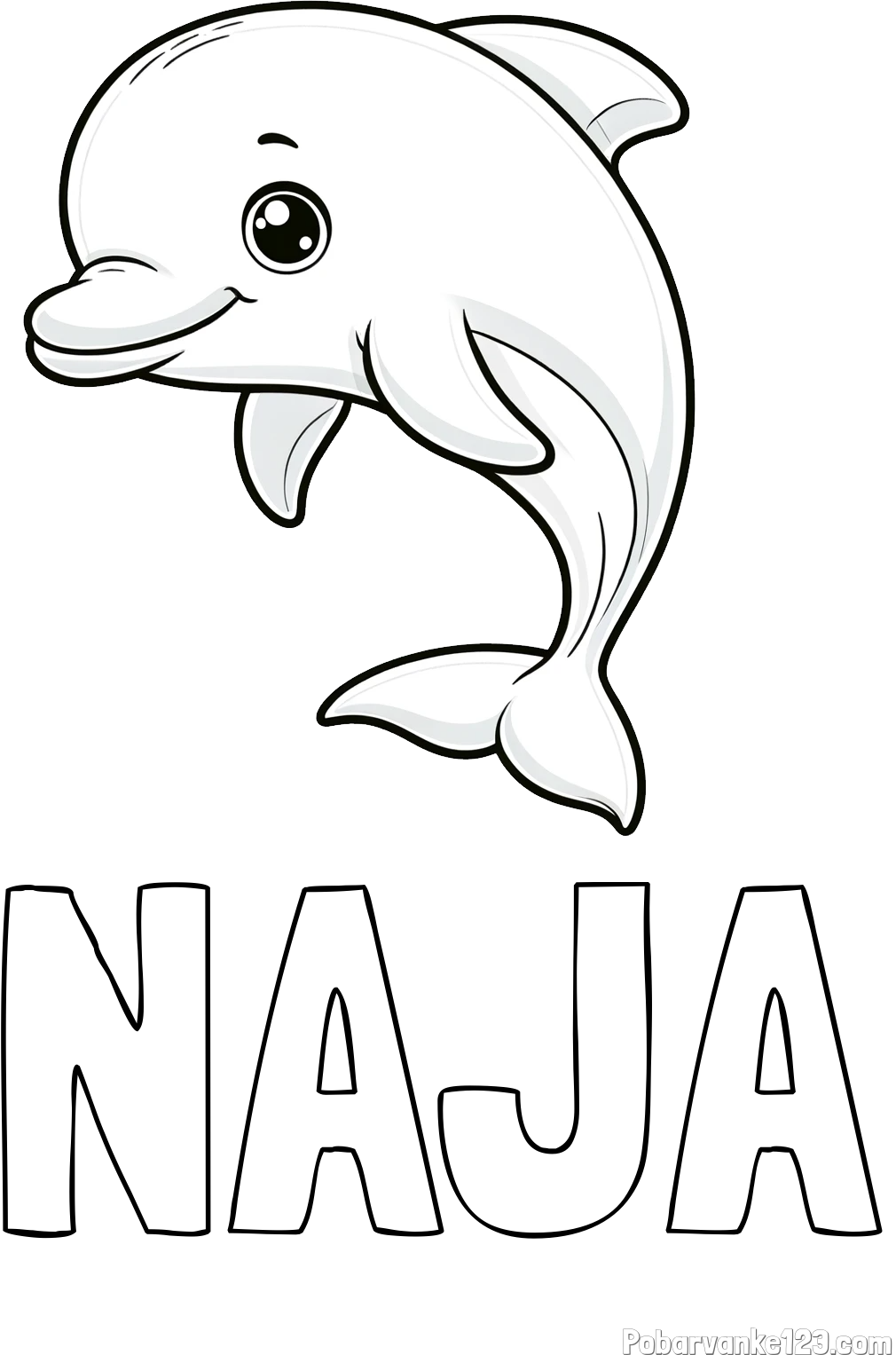Pobarvanka imena NAJA in otroška pobarvanka ljubkega delfina