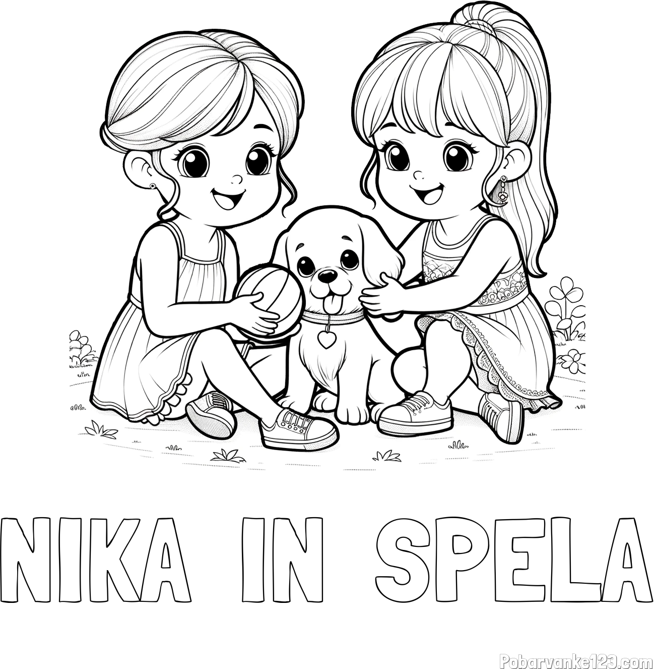 Pobarvanka imena NIKA  IN  SPELA in pobarvanka prijateljic s kužkom