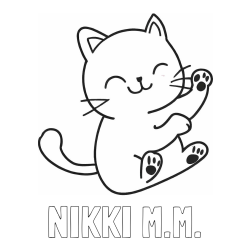 Online izdelana pobarvanka - Pobarvanka imena NIKKI M.M. in pobarvanka razigranega mucka