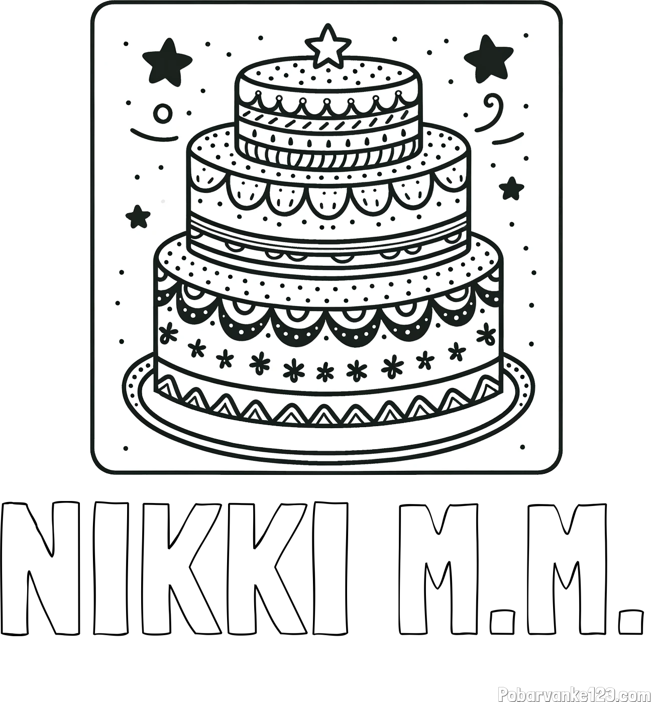 Pobarvanka imena NIKKI M.M. in pobarvanka slastne torte