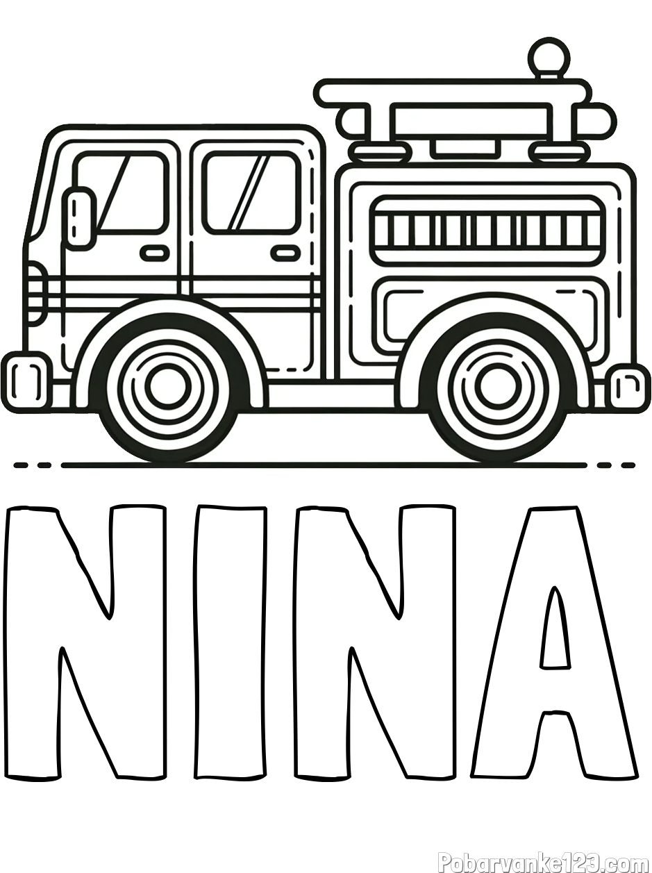 Pobarvanka imena NINA in lepa pobarvnak gasilskega avta