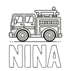 Online izdelana pobarvanka - Pobarvanka imena NINA in lepa pobarvnak gasilskega avta