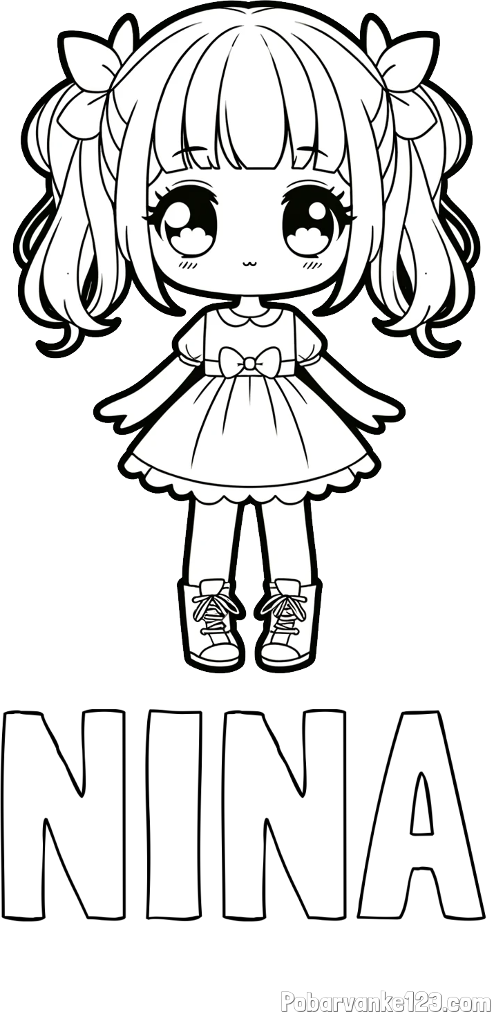 Pobarvanka imena NINA in pobarvanka anime punčke