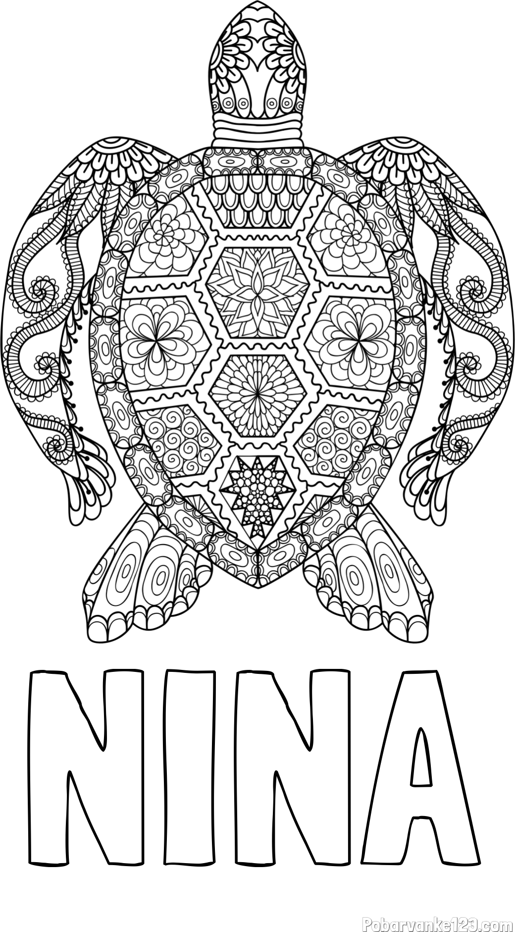 Pobarvanka imena NINA in pobarvanka želve - mandale