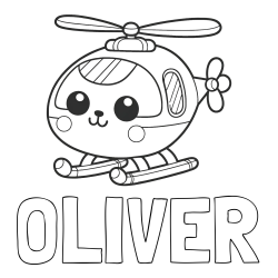 Online izdelana pobarvanka - Pobarvanka imena OLIVER in otroška pobarvanka helikopterja