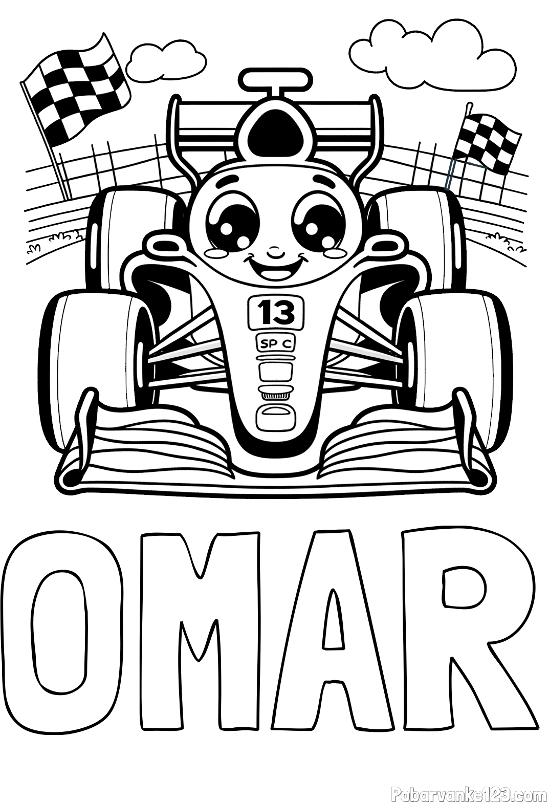 Pobarvanka imena OMAR in otroška pobarvanka FORMULA 1