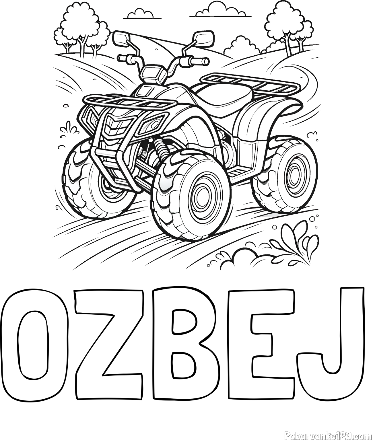 Pobarvanka imena OŽBEJ in pobarvanka štirikolesnika na cesti