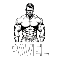 Online izdelana pobarvanka - Pobarvanka imena PAVEL in pobarvanka bodybuilder-ja