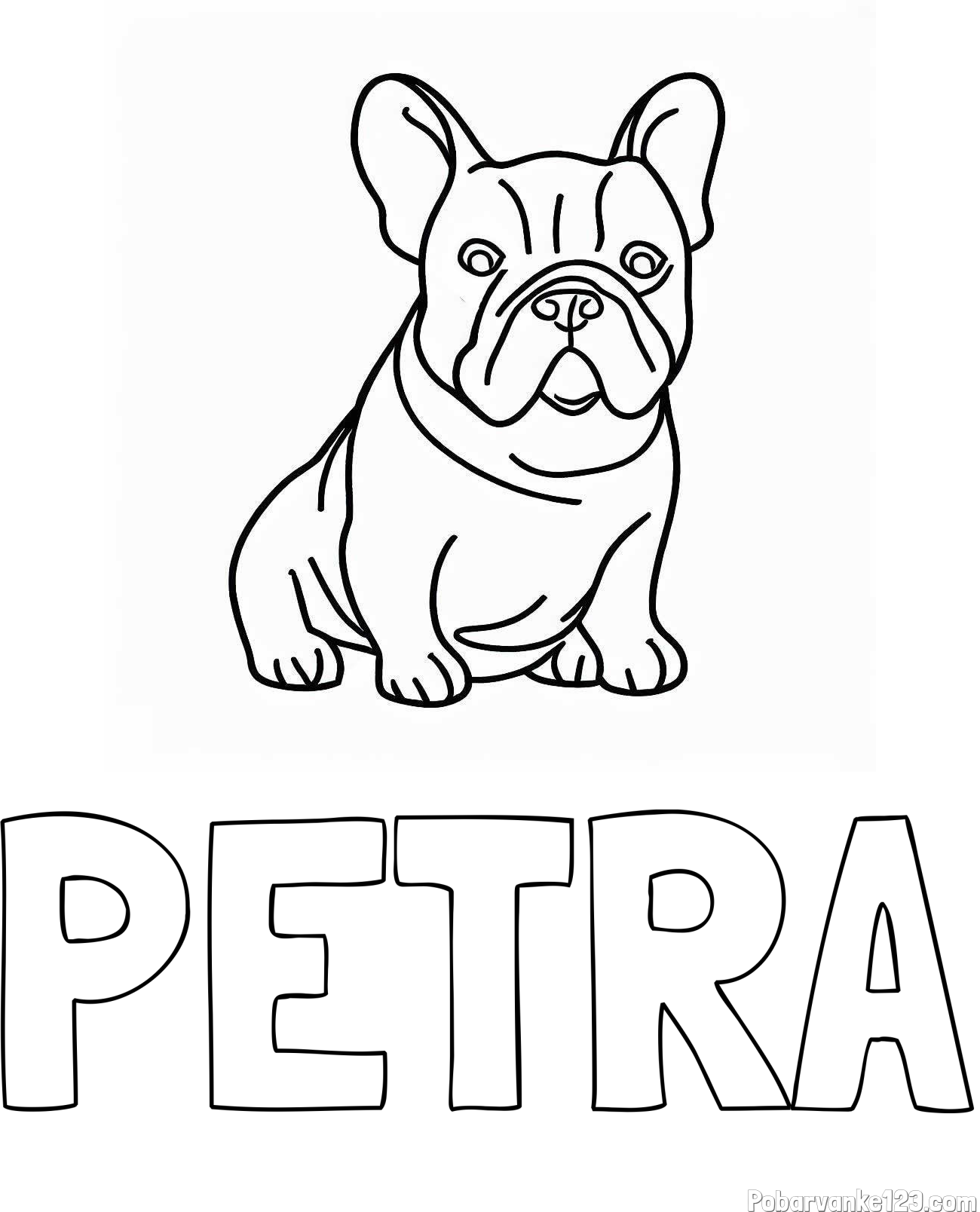 Pobarvanka imena PETRA in pobarvanka francoskega buldoga