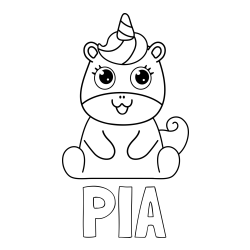Online izdelana pobarvanka - Pobarvanka imena PIA in pobarvanka čudovitega samoroga Unicorn