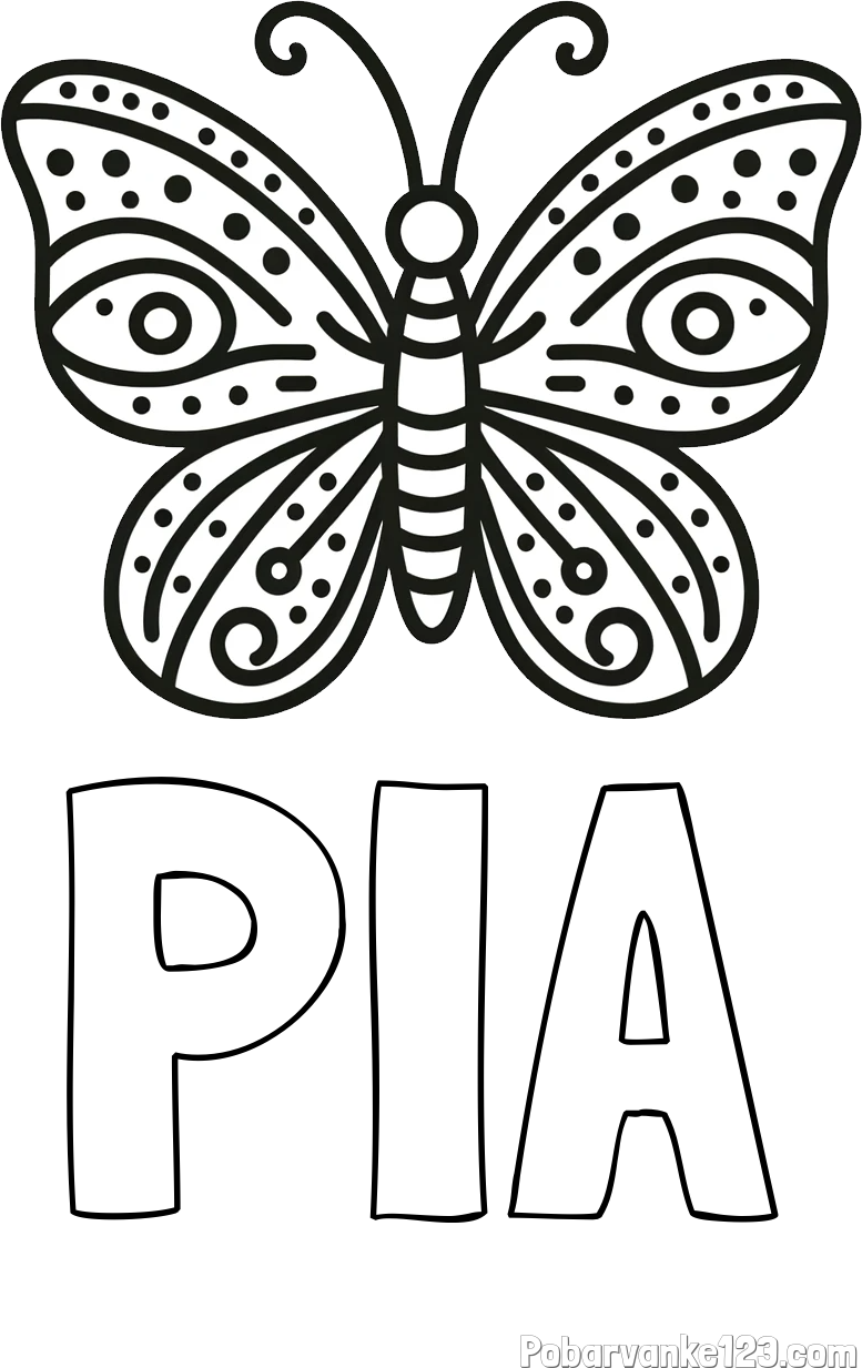 Pobarvanka imena PIA in preprosta pobarvanka metulja