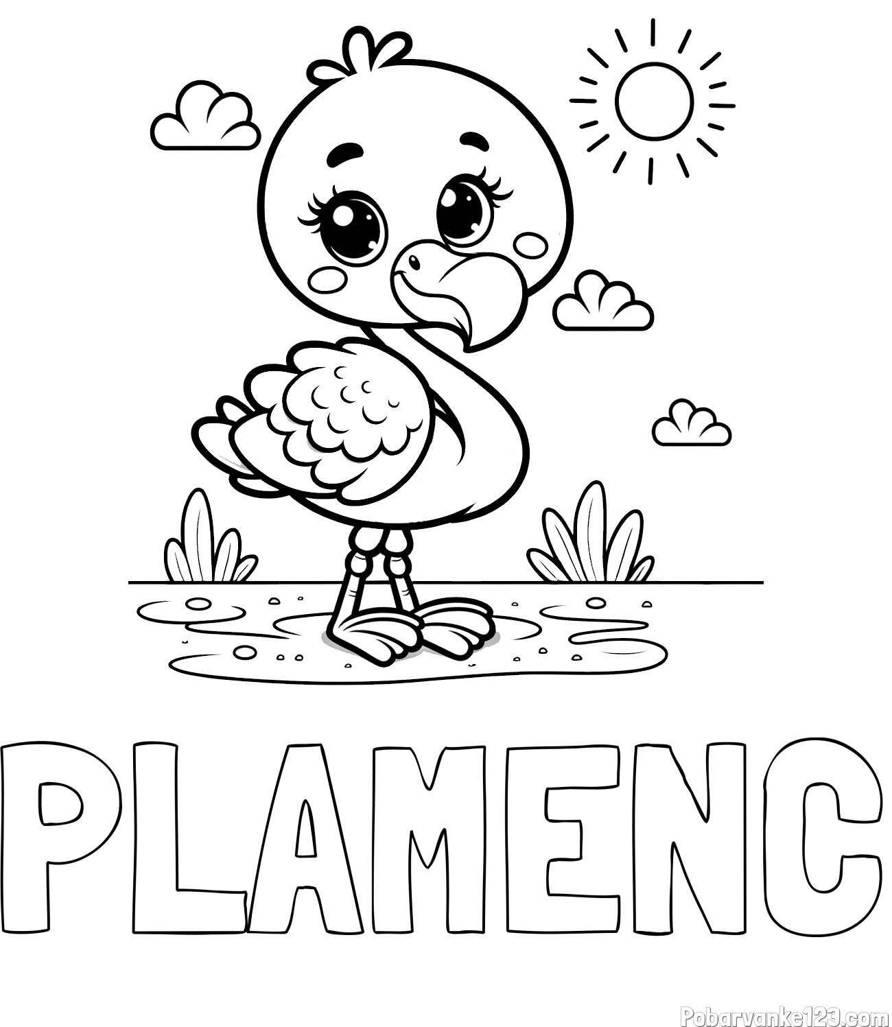 Pobarvanka imena PLAMENC in pobarvanka ljubkega flaminga